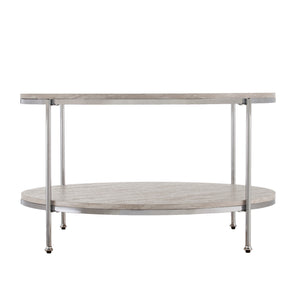 Homeroots 33" Chrome Faux Marble And Metal Round Coffee Table   402111