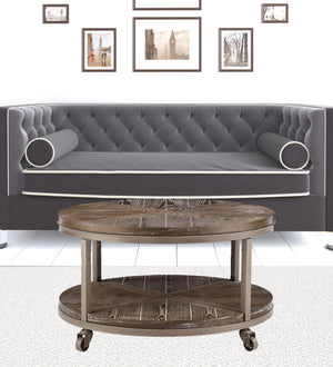 Homeroots 32" Brown Rustic And Distressed Round Two Tier Rolling Coffee Table   402112