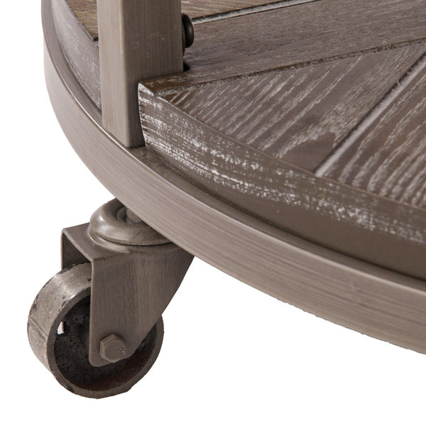 Homeroots 32" Brown Rustic And Distressed Round Two Tier Rolling Coffee Table   402112