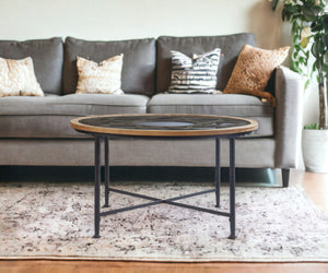 Homeroots 33" Floral Design Glass Top Round Coffee Table   402113