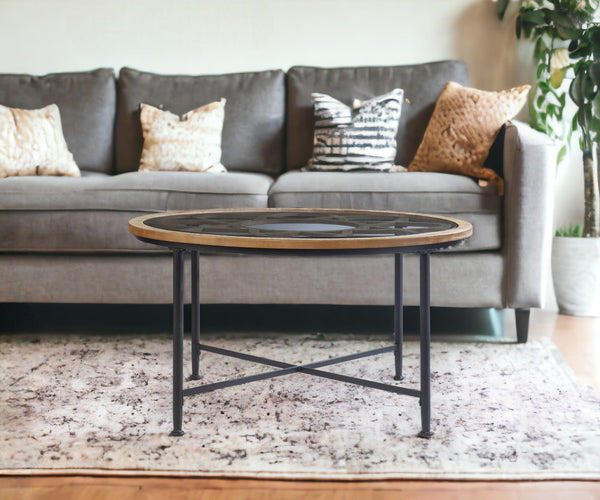 Homeroots 33" Floral Design Glass Top Round Coffee Table   402113