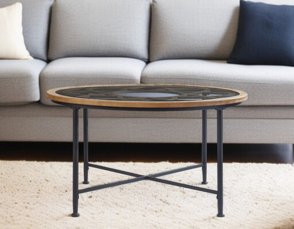 HomeRoots 33" Floral Glass Top Round Coffee Table – Modern Mixed-Material Design for Small Spaces & Style 402113