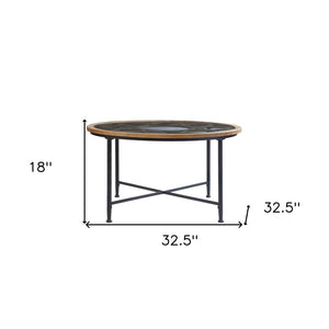 HomeRoots 33" Floral Glass Top Round Coffee Table – Modern Mixed-Material Design for Small Spaces & Style 402113