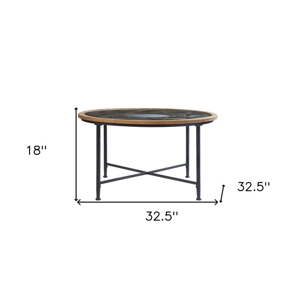 HomeRoots 33" Floral Glass Top Round Coffee Table – Modern Mixed-Material Design for Small Spaces & Style 402113