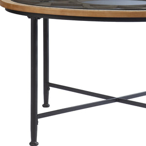 Homeroots 33" Floral Design Glass Top Round Coffee Table   402113