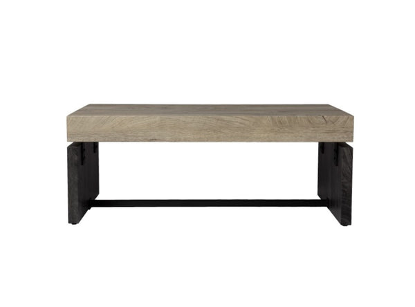 Homeroots 44" Natural And Black Chunky  Wood With Iron Coffee Table   402114