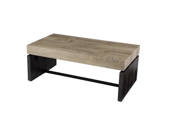 Homeroots 44" Natural And Black Chunky  Wood With Iron Coffee Table   402114
