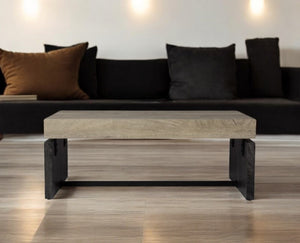 Homeroots 44" Natural And Black Chunky  Wood With Iron Coffee Table   402114