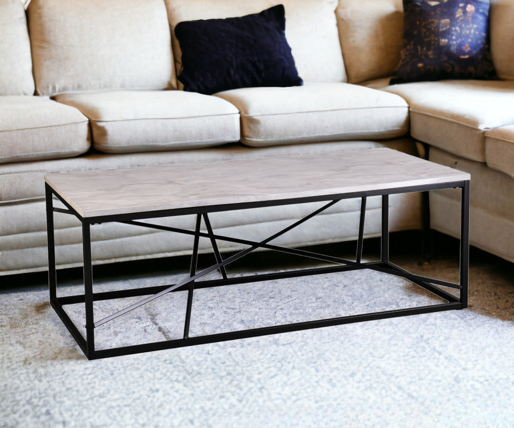 Homeroots 50" Black And White Faux Marble And Metal Geo Rectangular Coffee Table   402115