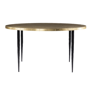 Homeroots 34" Black And Gold Embossed Metal Round Coffee Table   402118