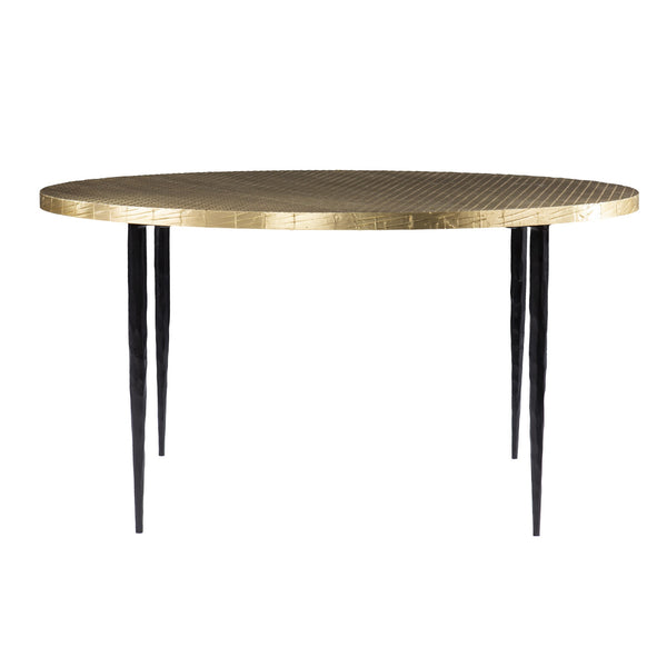 Homeroots 34" Black And Gold Embossed Metal Round Coffee Table   402118