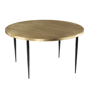 Homeroots 34" Black And Gold Embossed Metal Round Coffee Table   402118