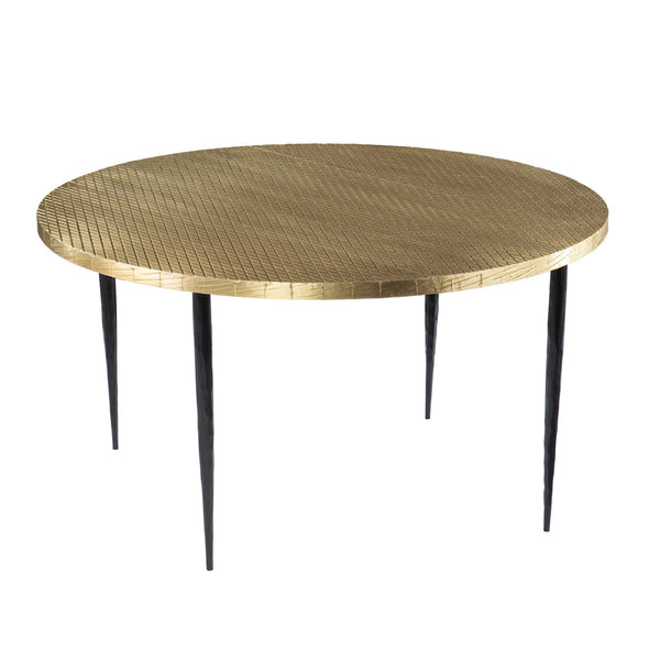 Homeroots 34" Black And Gold Embossed Metal Round Coffee Table   402118