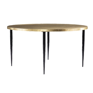 Homeroots 34" Black And Gold Embossed Metal Round Coffee Table   402118