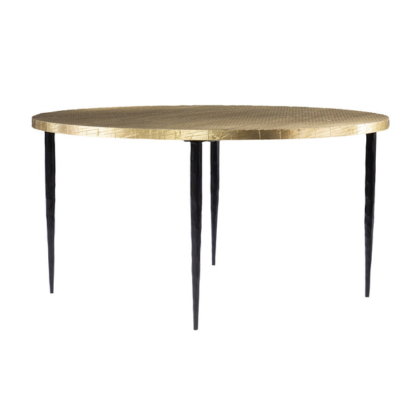 Homeroots 34" Black And Gold Embossed Metal Round Coffee Table   402118