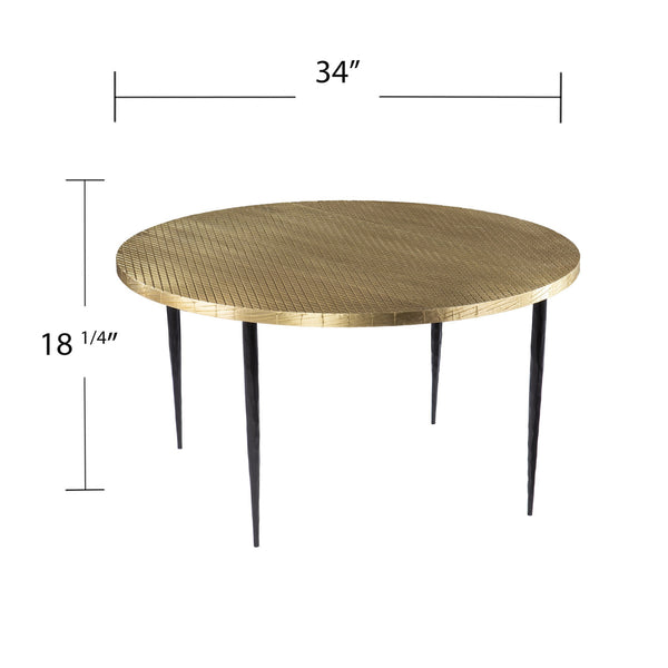 Homeroots 34" Black And Gold Embossed Metal Round Coffee Table   402118