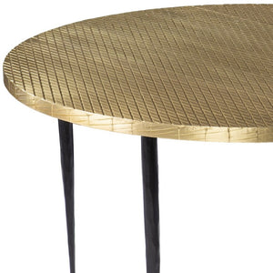 HomeRoots 34" Bold Black and Gold Embossed Round Coffee Table - Handcrafted Industrial Design for Modern Spaces 402118