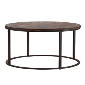 Homeroots 36" Natural And Brown Reclaimed Wood And Metal Round Coffee Table   402119