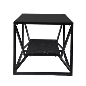 Homeroots 42" Black Glass Faux Marble And Metal Coffee Table With Shelf   402121