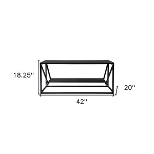 HomeRoots 42" Black Glass Faux Marble Coffee Table with Lower Shelf – Modern, Chic Design for Any Space 402121