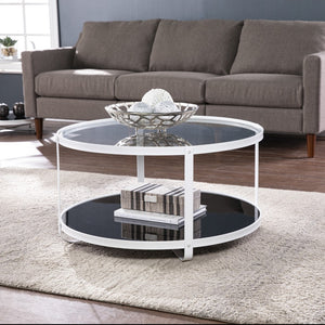 Homeroots 32" White Glass And Metal Two Tier Round Coffee Table   402122