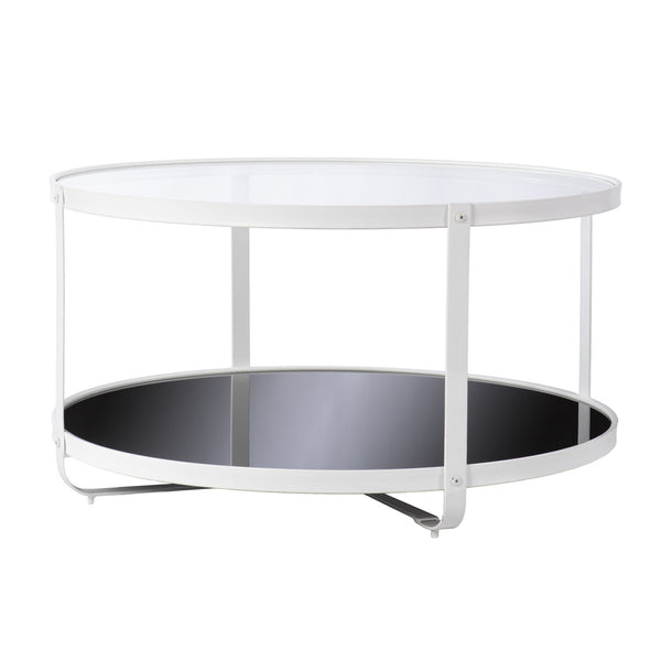 Homeroots 32" White Glass And Metal Two Tier Round Coffee Table   402122