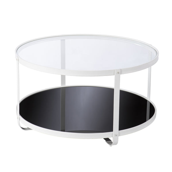 Homeroots 32" White Glass And Metal Two Tier Round Coffee Table   402122