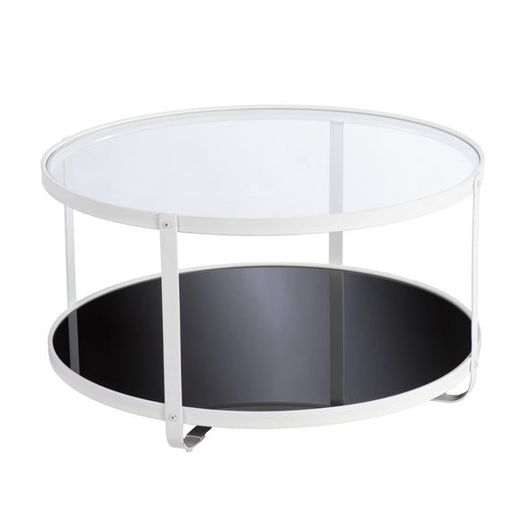 Homeroots 32" White Glass And Metal Two Tier Round Coffee Table   402122