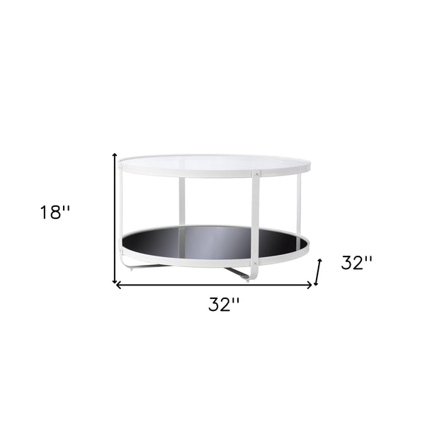 Homeroots 32" White Glass And Metal Two Tier Round Coffee Table   402122