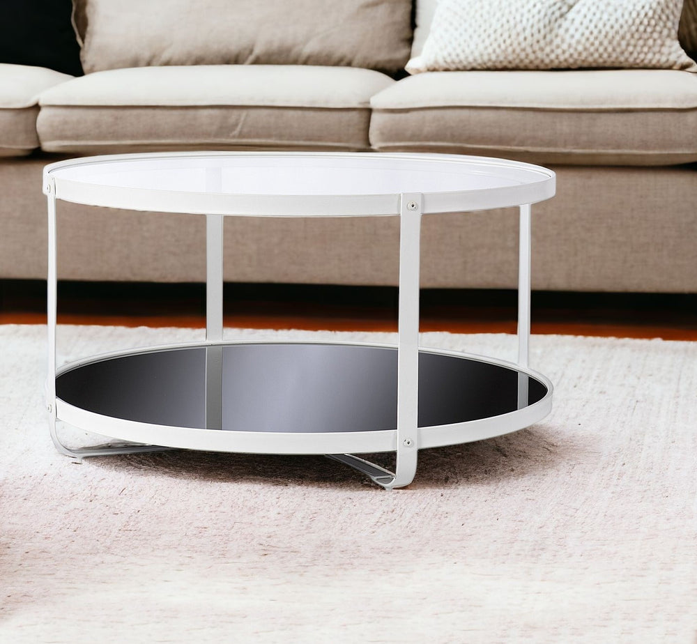 Homeroots 32" White Glass And Metal Two Tier Round Coffee Table   402122