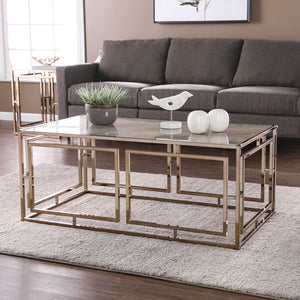 Homeroots 44" Champagne Glass And Metal Rectangular Coffee Table   402123