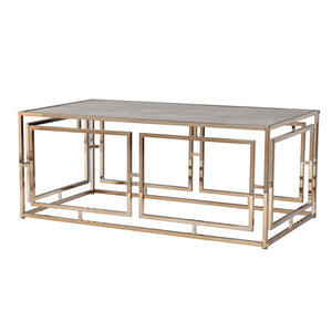 Homeroots 44" Champagne Glass And Metal Rectangular Coffee Table   402123