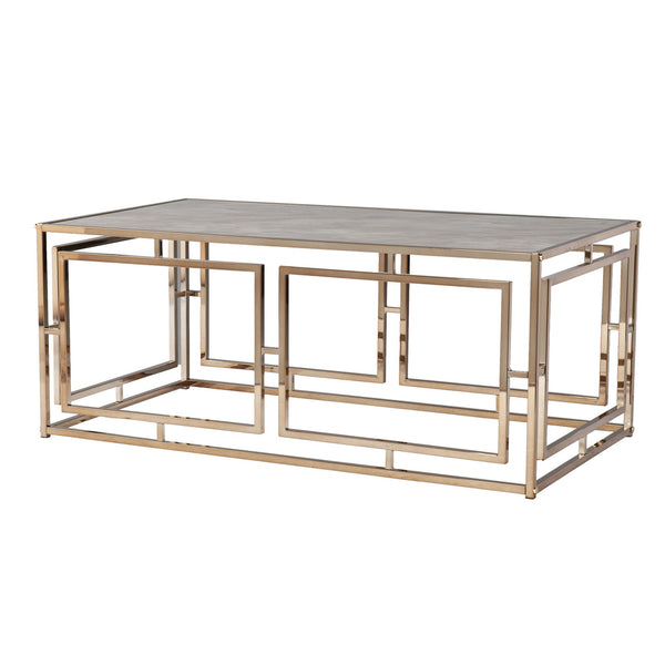 Homeroots 44" Champagne Glass And Metal Rectangular Coffee Table   402123