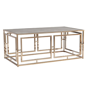 Homeroots 44" Champagne Glass And Metal Rectangular Coffee Table   402123