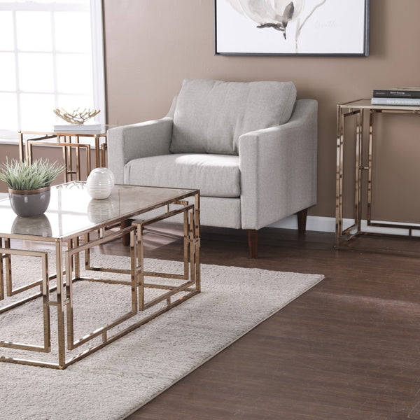 Homeroots 44" Champagne Glass And Metal Rectangular Coffee Table   402123