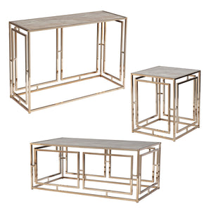 Homeroots 44" Champagne Glass And Metal Rectangular Coffee Table   402123