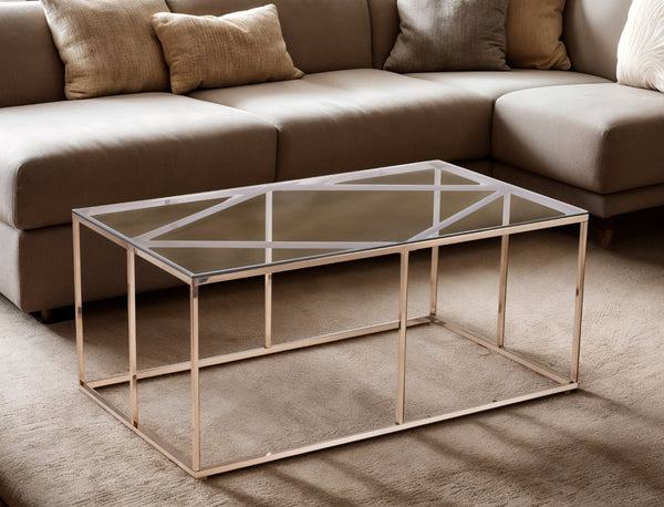 HomeRoots 42" Elegant Clear Glass and Champagne Metal Coffee Table - Modern Geometric Design for Any Space 402124