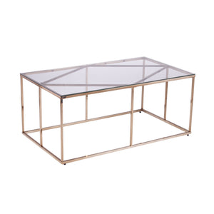 Homeroots 42" Champagne Glass And Metal Geometric Coffee Table   402124