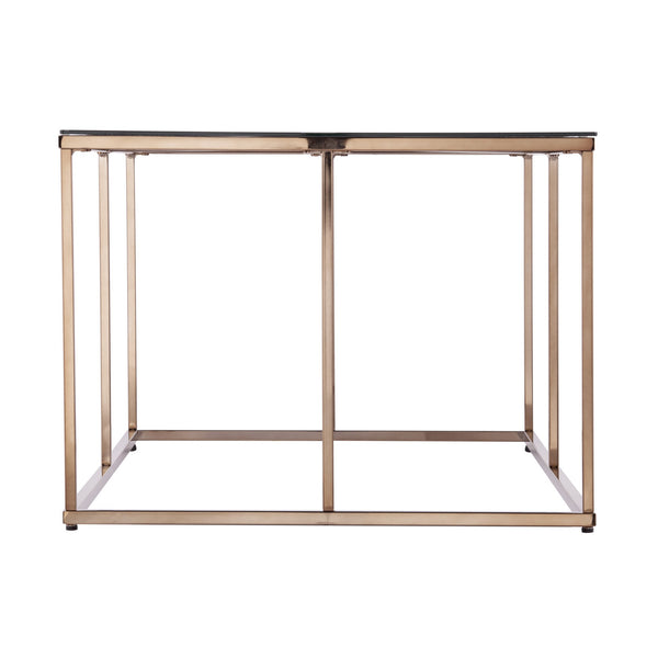 Homeroots 42" Champagne Glass And Metal Geometric Coffee Table   402124