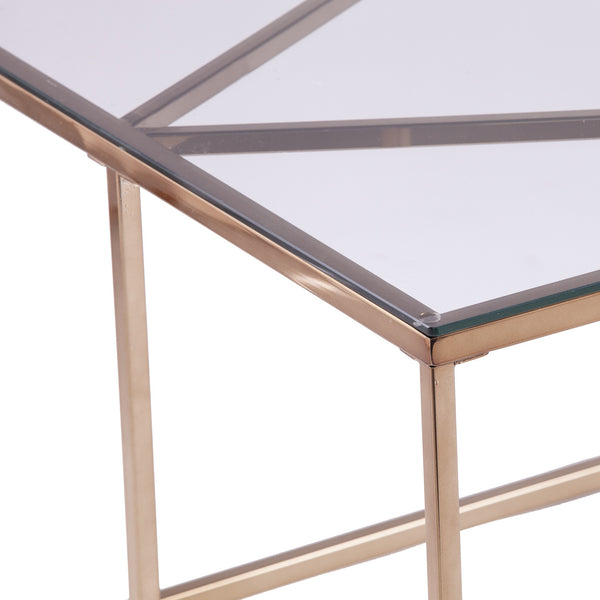 Homeroots 42" Champagne Glass And Metal Geometric Coffee Table   402124