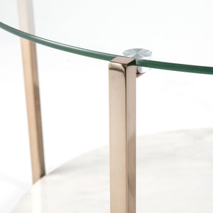 Homeroots 33" Gold Glam Glass And Faux Marble Two Tier Round Coffee Table   402128