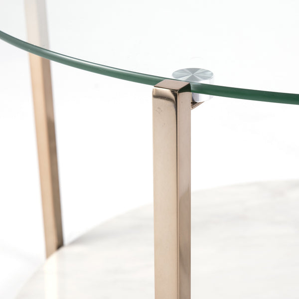 Homeroots 33" Gold Glam Glass And Faux Marble Two Tier Round Coffee Table   402128