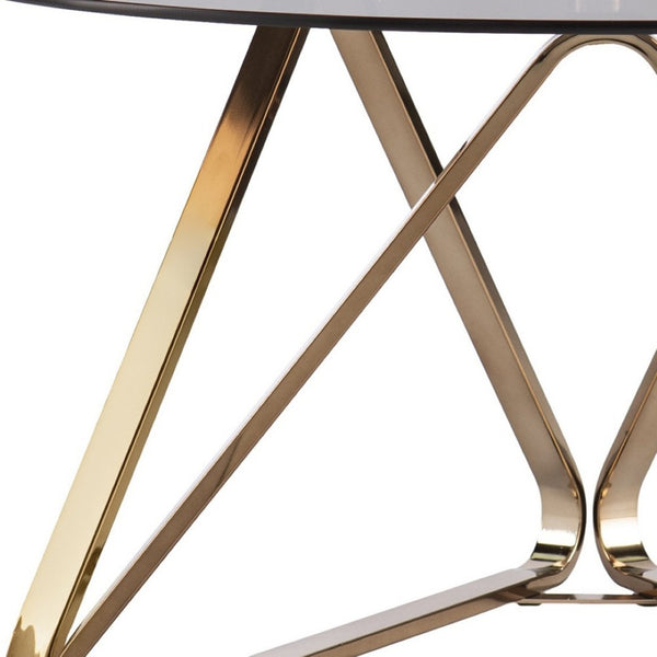 HomeRoots 31" Smoky Black Glass & Gold Metal Round Coffee Table – Modern Design for Stylish Living Spaces 402129