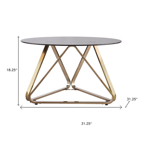 HomeRoots 31" Smoky Black Glass & Gold Metal Round Coffee Table – Modern Design for Stylish Living Spaces 402129