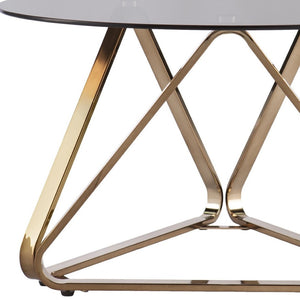 HomeRoots 31" Smoky Black Glass & Gold Metal Round Coffee Table – Modern Design for Stylish Living Spaces 402129