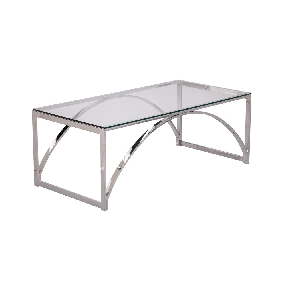 Homeroots 48" Chrome Glass And Metal Rectangular Coffee Table   402130