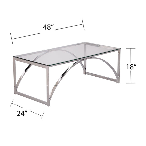 Homeroots 48" Chrome Glass And Metal Rectangular Coffee Table   402130
