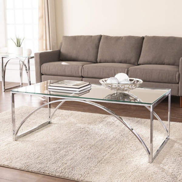 Homeroots 48" Chrome Glass And Metal Rectangular Coffee Table   402130