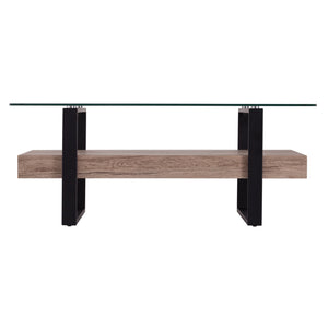 Homeroots 42" Natural And Natural Brown Glass And Metal Rectangular Coffee Table   402131