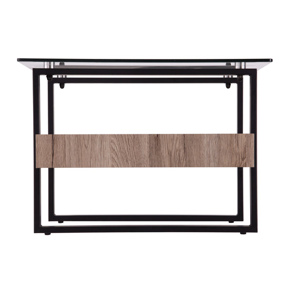 Homeroots 42" Natural And Natural Brown Glass And Metal Rectangular Coffee Table   402131